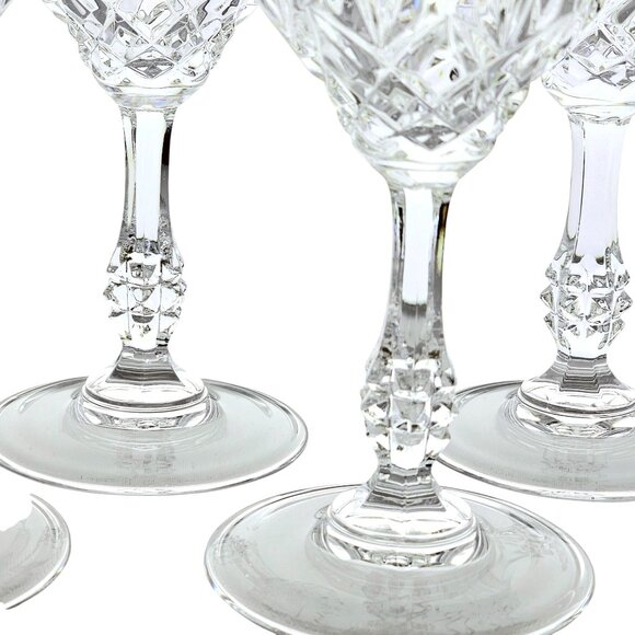 4 Capri Crystal Wine Glasses 7" notched ball stem toasting goblets vtg - Picture 4 of 7